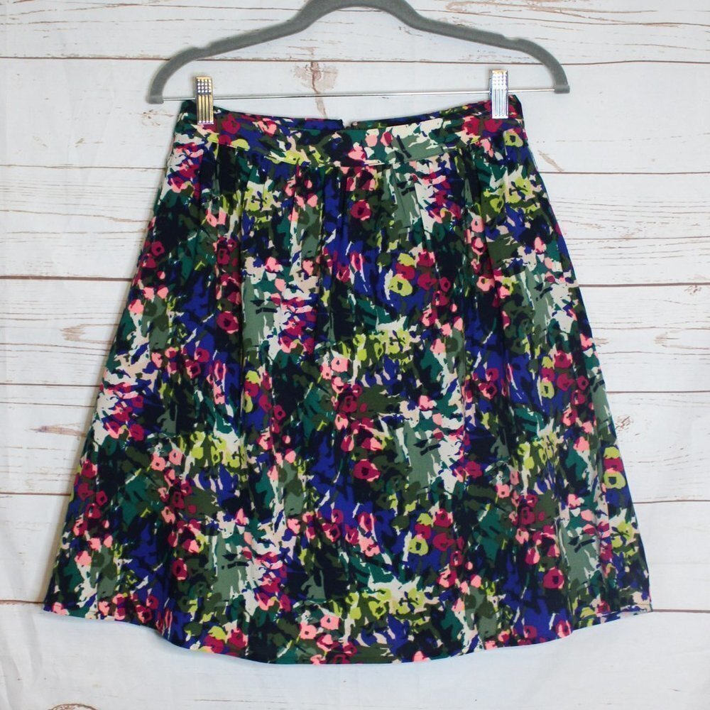 J. Crew Factory Floral Midi Skirt Size 2 Pockets Watercolor‎ Colorful